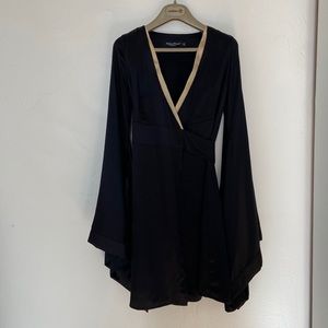 Adele Fado Kimono Style Silk Black Midi Dress